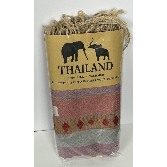 Boho Thailand Scarf Shawl Wrap Fringe Tassel Purple Pink Blue Stripe Peasant New - Picture 3 of 4